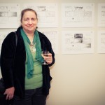 Leonie in front of her storyboards